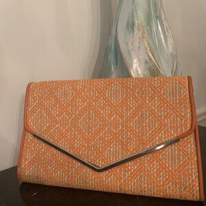 Kelly & Katie Straw Flap Clutch - Orange